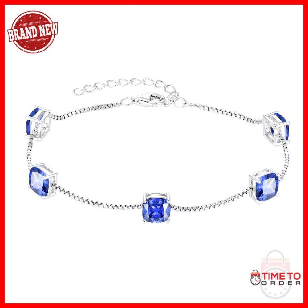 925 Sterling Silver Dainty Princess Cut Link Bracelet Birthstone Jewelry